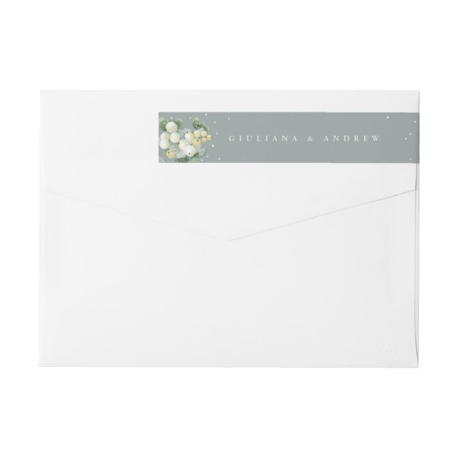 Seafoam Green Snowberry+Eucalyptus Wedding Classic Wrap Around Label (Back)