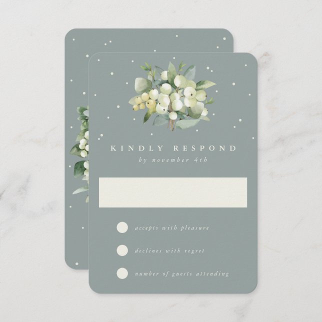Seafoam Green Snowberry+Eucalyptus Wedding RSVP Card (Front/Back)