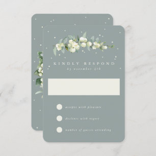 Seafoam Green Snowberry+Eucalyptus Wedding RSVP Card