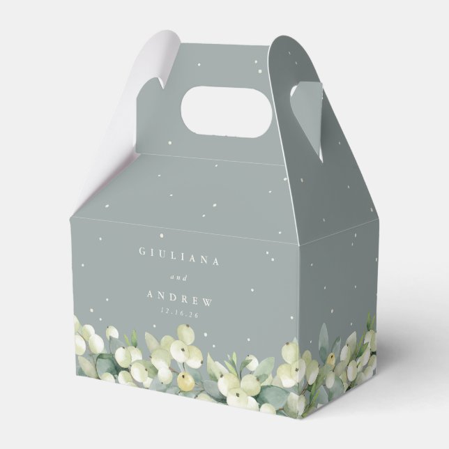 Seafoam Green Snowberry+Eucalyptus Winter Wedding Favour Box (Front Side)