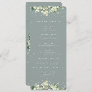 Seafoam Green Snowberry+Eucalyptus Winter Wedding Program