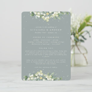Seafoam Green Snowberry+Eucalyptus Winter Wedding Program