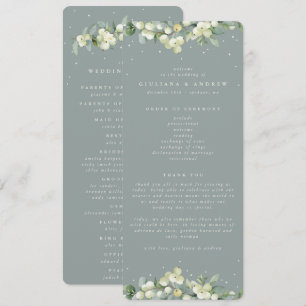 Seafoam Green Snowberry+Eucalyptus Winter Wedding Program