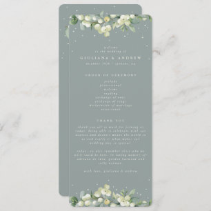 Seafoam Green Snowberry+Eucalyptus Winter Wedding Program