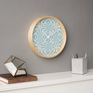Seafoam Green Taupe Brown Hip Bohemian Bali Art Clock