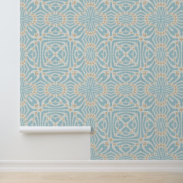 Seafoam Green Taupe Brown Hip Bohemian Bali Art Wallpaper (Application)