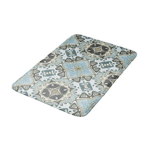 Seafoam Green Teal Turquoise Bali Batik Pattern Bath Mat