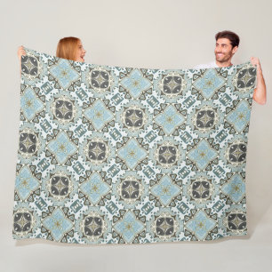 Seafoam Green Teal Turquoise Bohemian Tribe Art Fleece Blanket