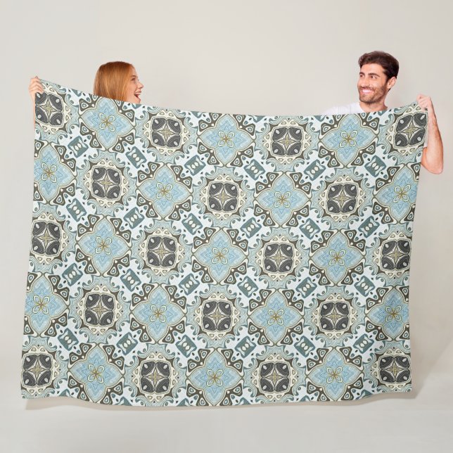 Seafoam Green Teal Turquoise Bohemian Tribe Art Fleece Blanket (In Situ)