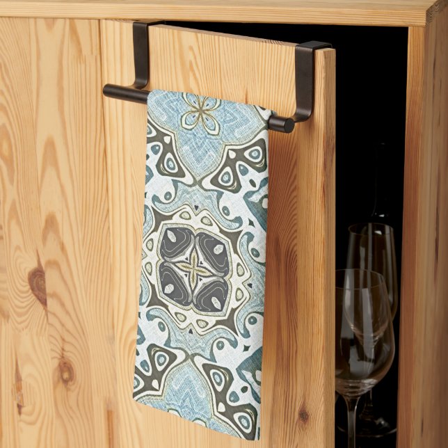 Seafoam Green Teal Turquoise Bohemian Tribe Art Tea Towel (Thirds Fold)