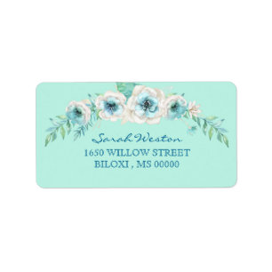Seafoam Green Watercolor Flowers Label