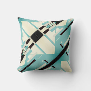 Seafoam Green White Black Diagonal Southwest Look Cushion
