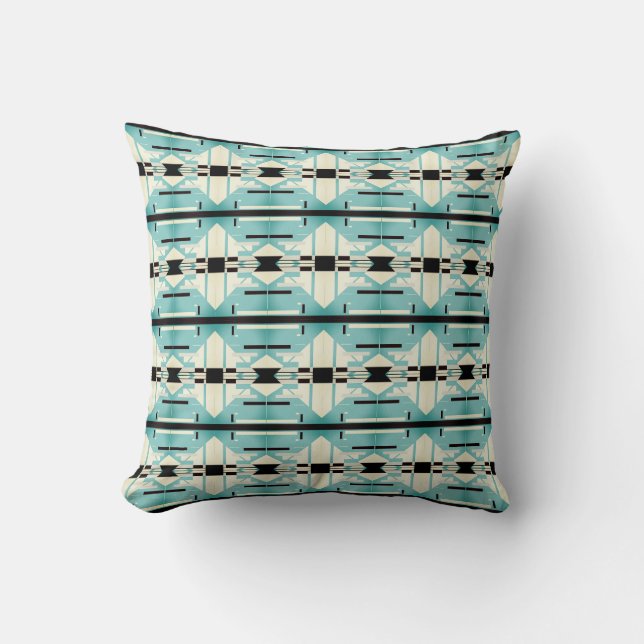 Seafoam Green White Black Small Tile Design Cushion (Front)