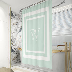 Seafoam Green White Framed Monogram Shower Curtain