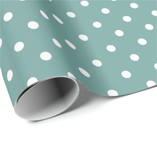 Seafoam Green | White Polka Dot Wrapping Paper (Roll Corner)
