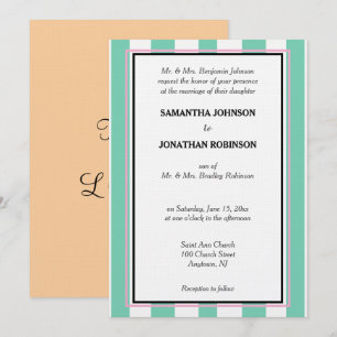 Seafoam Green White Sandy Beach Cabana Stripes Invitation