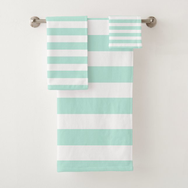 Seafoam green & White Striped Bath Towels (Insitu)