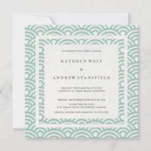 Seafoam Green + White Waves Elegant Beach Wedding Invitation
