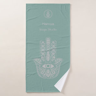 Seafoam Green Yoga Studio Hamsa Customisable Bath Towel