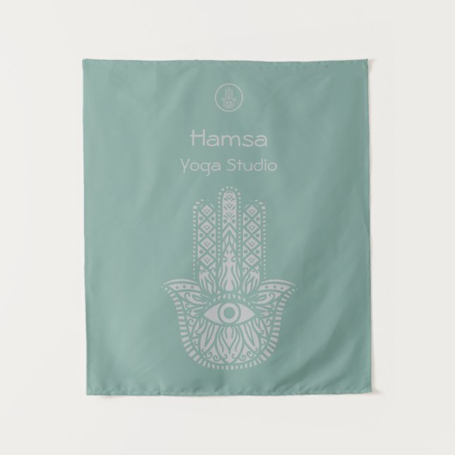 Seafoam Green Yoga Studio Hamsa Customisable Tapestry (Front)