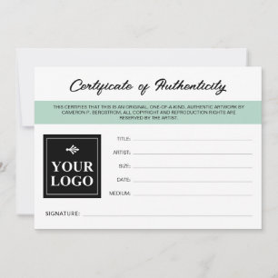 Seafoam Green Your Logo Authenticity Certificate