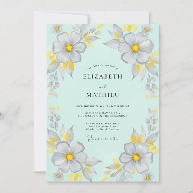 Seafoam Grey Anemone Wedding Invitation (Front)