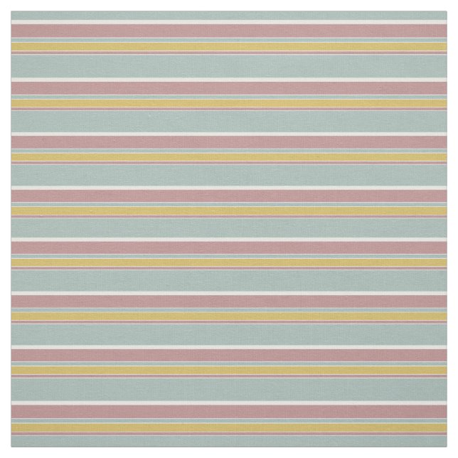 Seafoam Grey Ochre Yellow Mauve Stripes Pattern Fabric (Swatch)