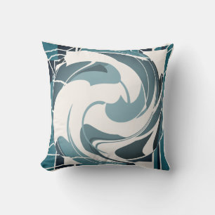 Seafoam Grey Off-white Abstract Flower Mosaic Cushion