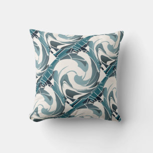 Seafoam Grey Off-white Diagonal Floral Art Print Cushion