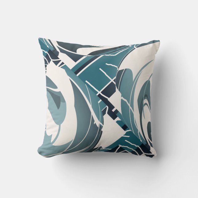 Seafoam Grey Off-white Diagonal Floral Design Cushion (Front)