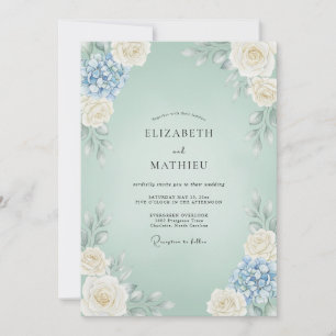 Seafoam Hydrangea Rose Wedding Invitation