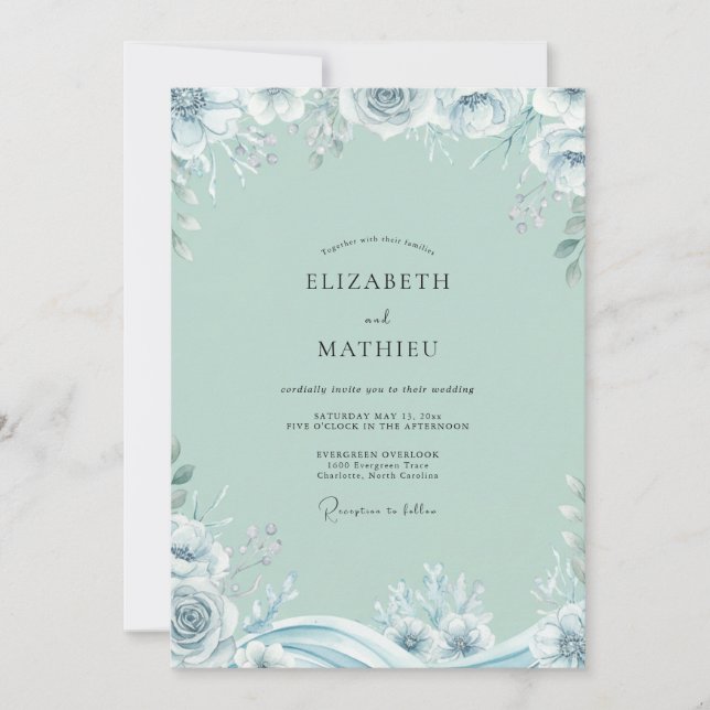 Seafoam Ice Rose Wedding Invitation (Front)