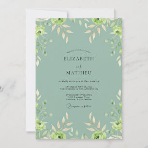Seafoam Leafy Painted Wedding Invitation