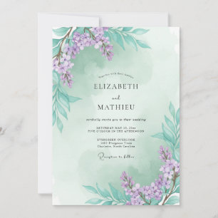 Seafoam Lilac Sprig Eucalyptus Wedding Invitation