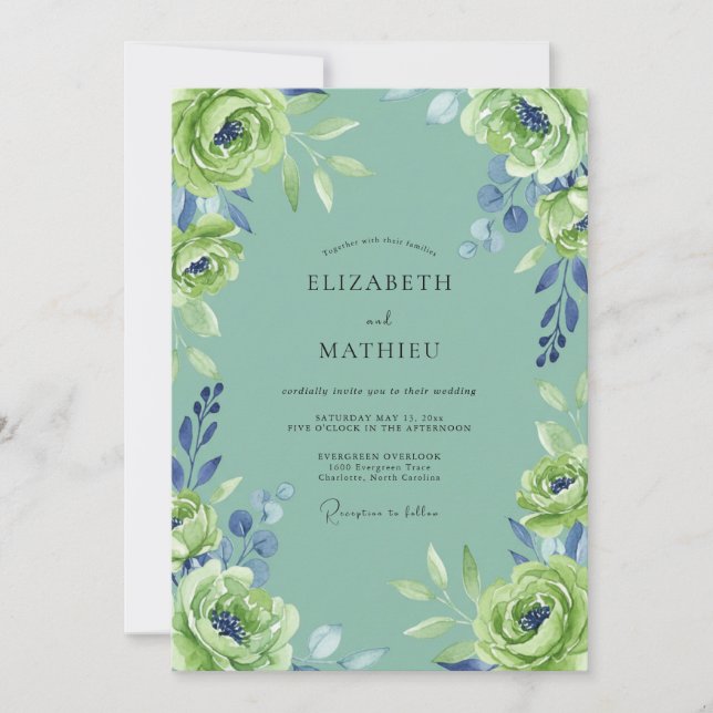 Seafoam Lime Petal Wedding Invitation (Front)