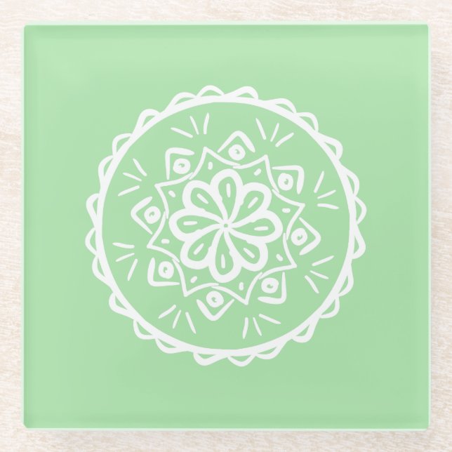 Seafoam Mandala Glass Coaster (Front)