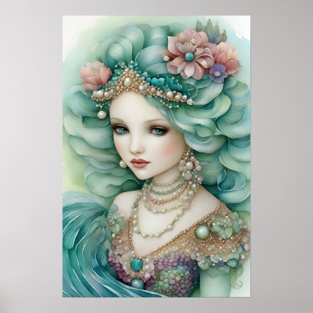 Seafoam Mermaid with a Crown Poster (Front)