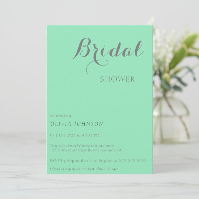 SEAFOAM Minimal Bridal Shower Invitation (Standing Front)