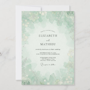 Seafoam Mint Foliage Grey Eucalyptus Wedding Invitation