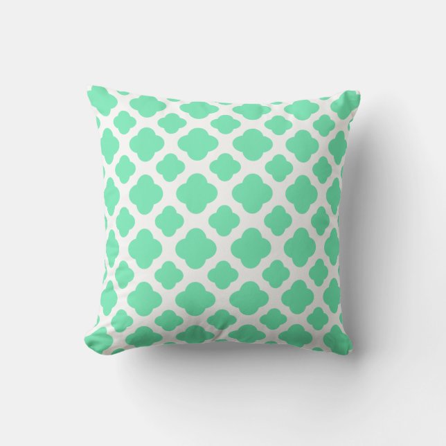 Seafoam Mint Green Quatrefoil Pattern Cushion (Front)