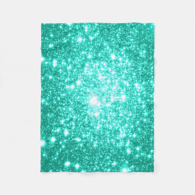 Seafoam Mint Green Stars Fleece Blanket (Front)