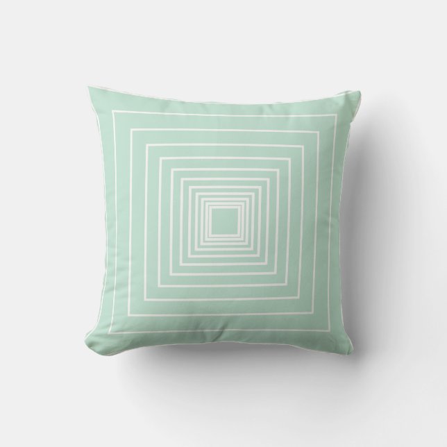 Seafoam mint green white squares minimalist cushion (Front)