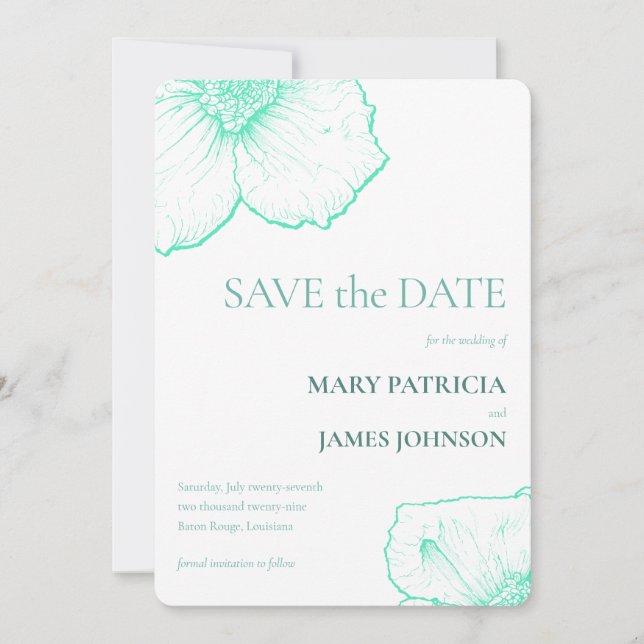 Seafoam Modern Minimalist Botanical Wedding 🌿 🌸 Save The Date (Front)