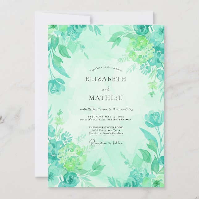 Seafoam Painted Bloom Wedding Invitation (Front)