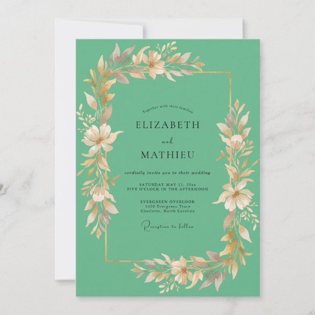 Seafoam Painted Lily Wedding Invitation (Front)