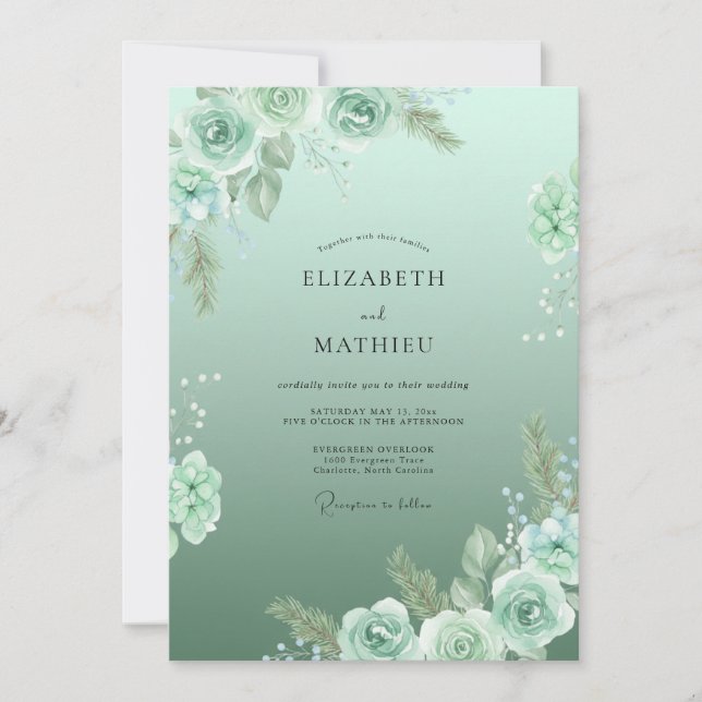 Seafoam Painted Ranunculus Wedding Invitation (Front)