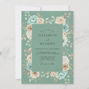 Seafoam Peach Watercolor Wedding Invitation