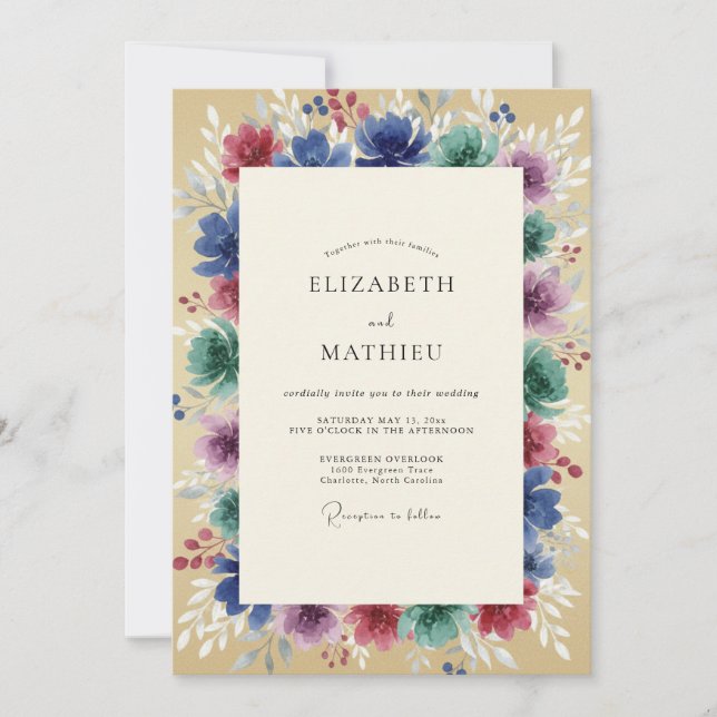 Seafoam Periwinkle Blossom Wedding Invitation (Front)