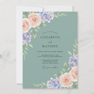 Seafoam Periwinkle Hydrangea Eucalyptus Wedding Invitation