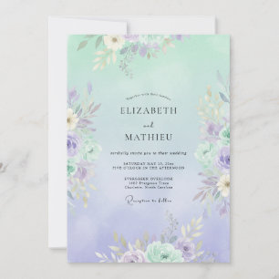 Seafoam Periwinkle Peony Wedding Invitation